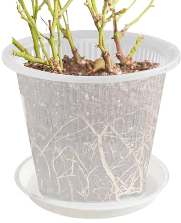 Keyubria Clear Orchid Pot, 14cm ABS Plant Pots with Drainage Hole and Tray, Small Nursery Flowerpot for Potting Orchids Seed Cutting Succulents Indoor Outdoor Plants