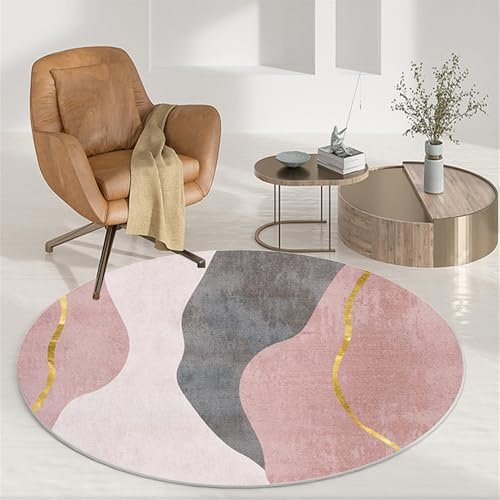 Surwin Bürostuhl Unterlage Runden Bunte Abstrakte Teppich, Bodenschutzmatte für Hartböden, Lamina, Fliesen, Parkett, Kratzfest rutschfest Schreibtischstuhl Unterlage Bodenmatte (Rosa Grau,140cm)