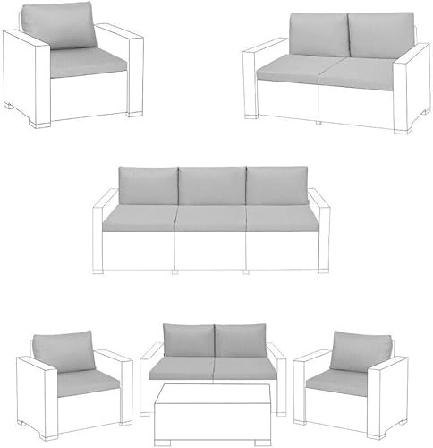 KD HOME EVERYTHING YOU NEED Outdoor Keter Allibert California Ratten Chair Cushion | Garden Furniture Sofa Armchair Pads | Lightweight and Durable, Made in England (Grey, 3 Seater Sofa - 6 Pcs)