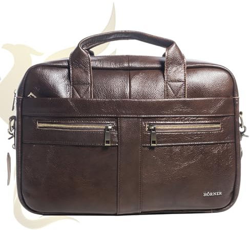 Hörner Laptoptasche Cognac Schwarz I Echtes Leder I Businesstasche Damen & Herren I Laptoptasche 15,6 Zoll I Bürotasche I Businesstasche I Aktentasche I Ledertasche für Laptop