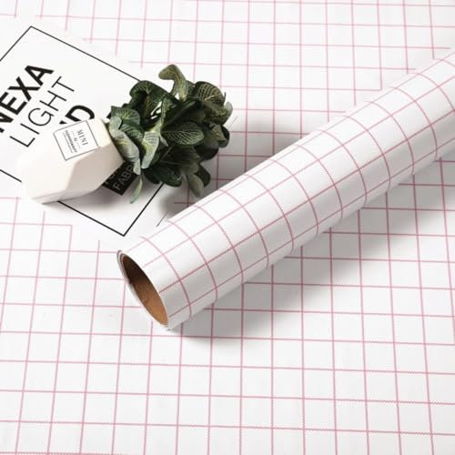 Tapete zum Abziehen und Aufkleben, einfarbig, kariert, selbstklebend, Premium-PVC, wasserdicht und schmutzabweisend, für Schlafzimmer, Küche, Wohnzimmer, einfache DIY-Heimdekoration (rosa kleines Karo