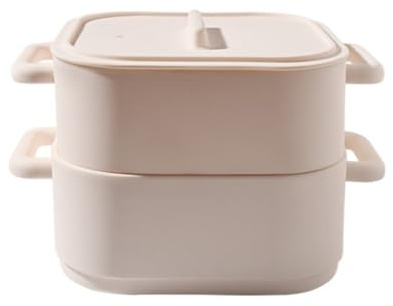 Besshepplo 2er-Set Silikon-Koch- und Dampfgarschüsseln, Silikon-Dampfkorb, Mikrowellen-Dampfgarer zum Kochen und Dämpfen für die schnelle Zubereitung von Mahlzeiten in der Mikrowelle (Beige)