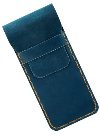 Vintage Leder Stifteetui Großes Fach Stifttaschen Tragbare Reise Füllfederhalter Organizer Hülle für Männer Frauen Ledertasche, blau