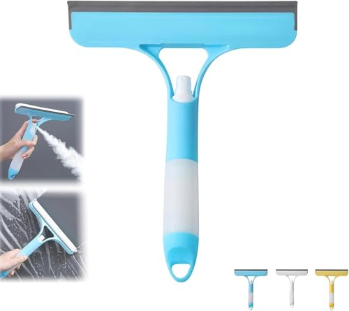 2025 Update 3 in 1 Window Cleaning Scraper, Squeegee for Shower Glass, 3 in 1 Spray Function for Glass Doors for Windows Glass, Mirrors Scraper, Brush. All-Purpose Window Cleaner Tool (Blue)