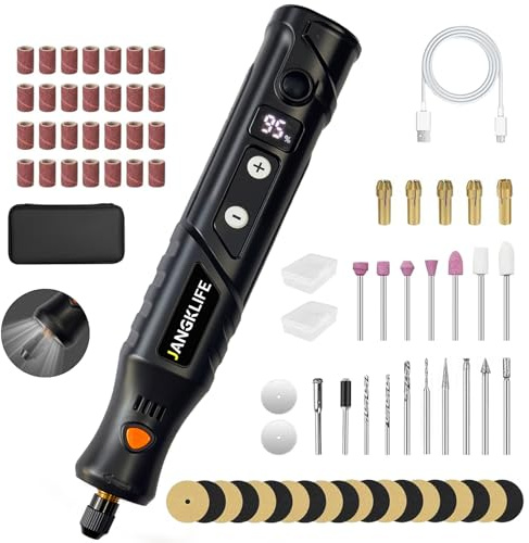 JANGKLIFE Mini Cordless Rotary Tool, 5-Speed 3.7V Rechargeable Rotary Tool Kit with 76-Piece Accessory Set, DIY Hand Tool for Sanding, Polishing, Drilling, Engraving, and 3D Printing