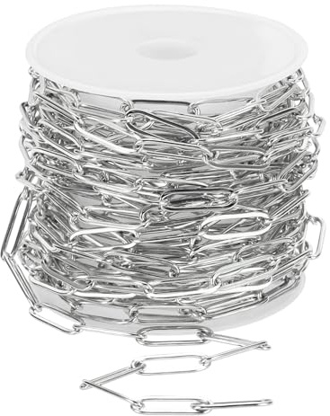 sourcing map 16.4 ft Paper Clip Chain, 4.5mm/0.18 Width Stainless Steel Chains for Jewelry Making Oval Link Chains Roll for Necklace Bracelet, Silver