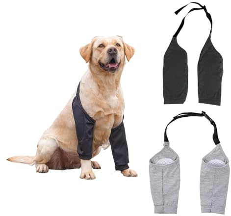 txuzong 2 Stück Verstellbare Ellenbogen- & Kniebandage für Hunde, Atmungsaktive Mesh-Gelenkschoner mit Klettverschluss, Stützbandage für Hunde bei Arthritis, Lahmheit & nach Operationen, Schwarz-Grau