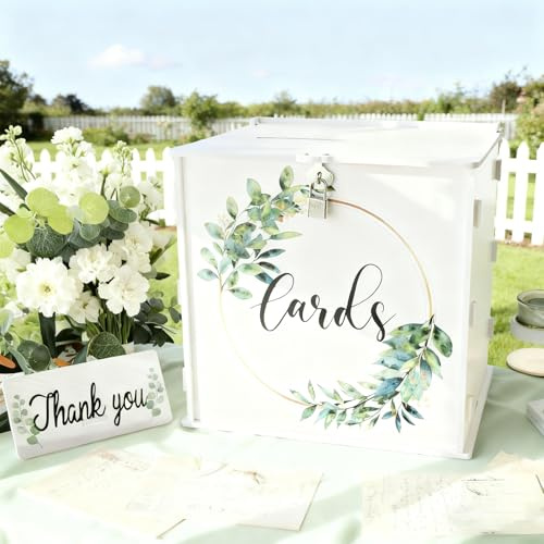 Could Spark White Wedding Card Box with Lock, PVC Post Box for Cards,Gift Card Box Decorations for Reception,Party, Graduation, Wedding, Birthday，Wedding Decorations for Reception