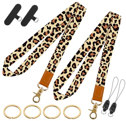 Uniclife 2 Stück Lanyard, Ausweishalter mit Band, Schlüsselband für den Hals, Süßes Schlüsselband für Kartenhalter & Geldbörsen, Langes Leopardenmuster Schlüsselbander für Männer & Frauen