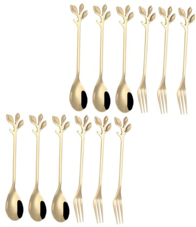 CIYODO 12 piezas Cucharas y Tenedores de Postre de Acero Inoxidable con Mango Forma de Diseño Antideslizante y Acabado Pulido Brillante para Café Té y Postres