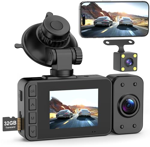 Ranengar Dash Cam Front Rear Dashcam - Car Camera Dual Lens Dashcams for Car with 32GB Card1080P Full HD G-Sensor Support 170° Wide Angle Loop Recording