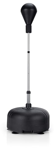 KOMFOTTEU Punchingboll, boxningssäck på stativ, justerbar höjd 140–150 cm, boxboll på fylld botten, boxhandskar, boxset, stående boxningssäck för vuxna och barn (svart)