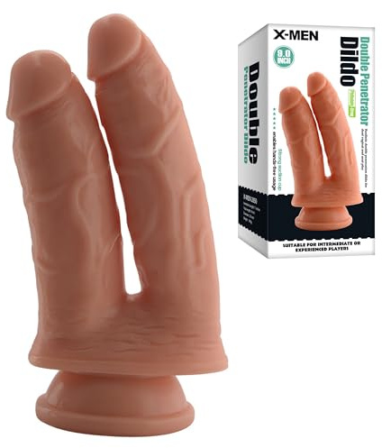 Fops Double Dildo Massif avec Ventouse - 22 cm de Longueur Totale et 730 g de Poids - Extrémités Extra Épaisses (Ø 4,8 cm & 4,4 cm), Texture Réaliste, Flexible et Robuste - Beige D27XL