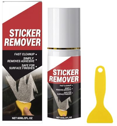 Sticky Stuff Remover Spray with Scraper,Super Glue & Adhesive Remover for Tape,Sticker Residue,Sealant,Label,Gentle Formula for Auto Detailing on Glass & Plastic,60ml