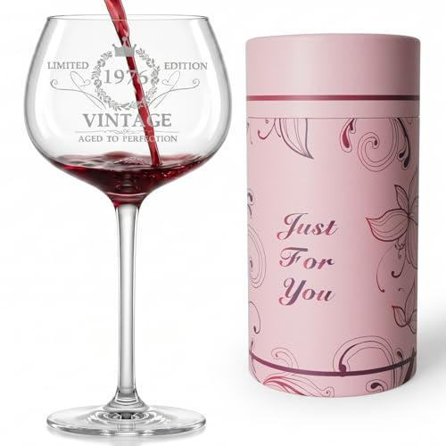 Regalo 50 Años Mujer, Copa de Vino Personalizada con Grabado 1976, 50 Cumpleaños Mujer con Caja de Regalo, Copas de Vino Personalizadas para Mamá, Abuela y Mujeres Especiales