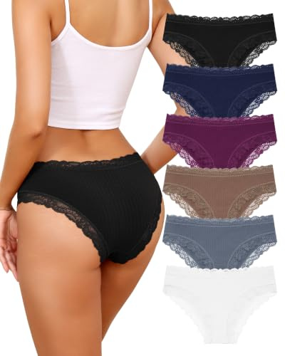 Levao Culotte Femme Coton Slip Brésilien Dentelle Respirant Hipster Panties | Sexy Confortable sous-vêtements,Lot de 6,Taille Basse,Entrejambe en coton,Multipacks S-XL,Lavable en machine,Port quotidien