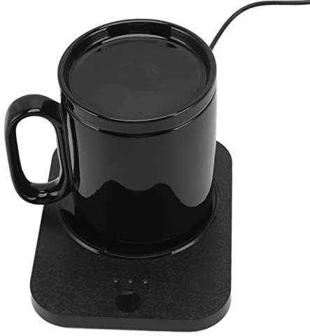 Wakects Calentador de Tazas Inteligente Calentador de Tazas Eléctrico de Cerámica ABS 3 Configuraciones de Calor 122F 131F 140F Apagado Automático Alimentado por USB para café Leche Té en el (Black)