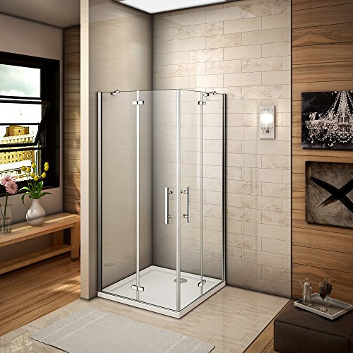 80x80x185cm cabine de douche à charnière porte de douche avec barre de fixation accès d'angle verre anticalcaire