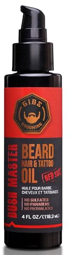 GIBS Grooming - Bush Master Beard, Hair & Tattoo Oil (4 fl oz) - Softens, Strengthens, Protects - Skin Moisturizer - Vitamin C - Natural UV Protectant - Beard Oil, Hair Care, Skin Care - Made in USA