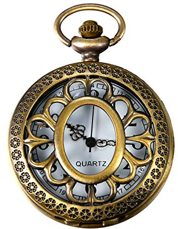 JewelryWe Orologio da Tasca al quarzo Disegno Ferma Cuore/Fiore Colore Bronzo Collana Orologio Classico (Motivo Girasole)