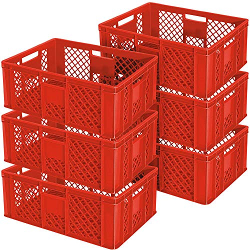 BRB 6x Eurobehälter durchbrochen/Stapelkorb, LxBxH 600x400x240 mm, lebensmittelecht, Industriequalität (rot)