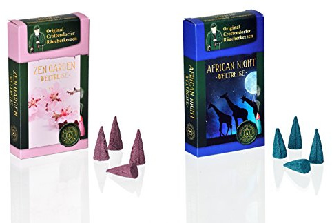 Original Crottendorfer Räucherkerzen - Weltreise - Größe: M - 2er Set - 48 Stück - Düfte: Zen Garden + African Night - Made in Germany