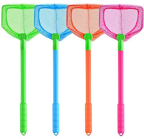 Coopay 4 Pieces Butterflies Fishing Net Catching Bug Floating Bait Beach Nets for Outdoor Playing (Rose Red, Orange, Blue, Green)