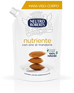 Neutro Roberts, Sapone Liquido Ecopouch Nutriente, Ecoricarica Ecologica, Pelle Sana e Protetta, Sapone con Olio di Mandorla, 100% Naturale - Confezione da 400 ml