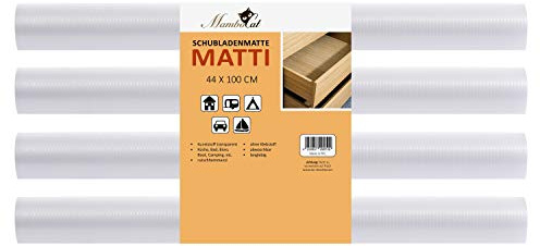 MamboCat Schubladenmatte Matti 4 teiliges Set | perfekt für 8 Schubladen | 100 x 44 cm | transparente Antirutschmatte - individuell zuschneidbar I Schutzmatten-Rolle 4 Stück