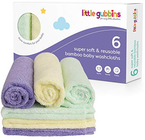 Little Gubbins Lot de 6 Chiffons de Lavage en Bambou Super Doux réutilisables pour Les Mains, Le Visage et Les Bosses | Utilisation comme Serviette, Flanelle ou Mousseline