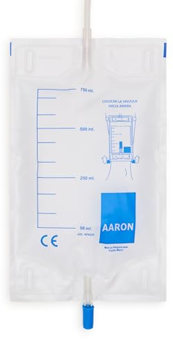 Bolsa de orina AARON® | 750 ml para pierna con VAR y válvula de salida PUSH & PULL. Empaquetada en estuches de 20u y 30u. Con tubo de 46cm (20)