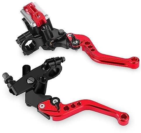 Universal-Kupplungshebel, Hauptzylinderhebel, für Motorrad, mit verstellbaren Hebeln und Flüssigkeitsbehälter, für die meisten Motorräder mit 7/8-Zoll-Lenker (1 Paar) (Rot)
