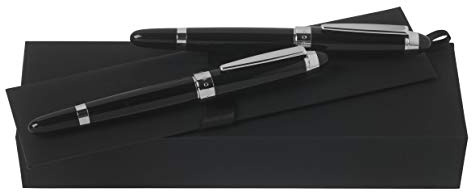 Hugo Boss Schreibset ICON, Füllfederhalter und Tintenroller in Schwarz un Silber, Geschenkset für Männer/Frauen, für alle Gelegenheiten ausgestattet, HPPR501, 2 Stück (1er Pack)