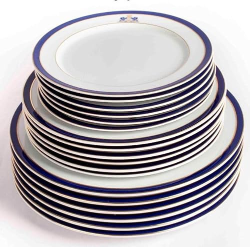 FranquiHOgar Juego de 18 platos de porcelana blanca- 6 bajoplatos, 6 medianos, 6 platos pequeños de postre | Azul Cobalto Duisburg