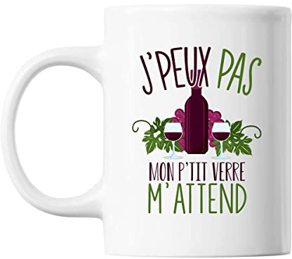 Planetee Mug Vin alcool petit verre j'peux pas Blanc