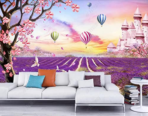 Tapete 3D Wandbild Lavendel Lila Schloss Fototapete 3D Effekt Vliestapete Wohnzimmer Schlafzimmer Wanddeko