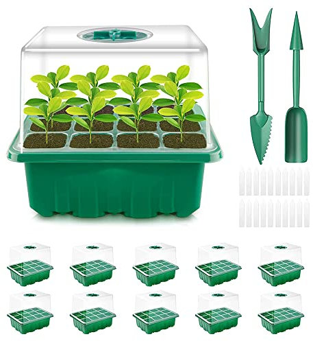 Verdenu Semenzaio Germinazione, 10 Mini Serra Rialzata Alveoli per Semina, 120 Celle Semenzaio, Vassoio Germinazione con Strumento, Semenzaio per orto è usato per la coltivazione di ortaggi