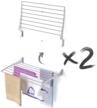 Foxydry Fold, wandwäscheständer, klappbar platzsparend, 80 cm X2 | aus aluminium und edelstahl, nach oben klappbar, rostfrei, für terrasse und balkon, trägt 10 kg, grau