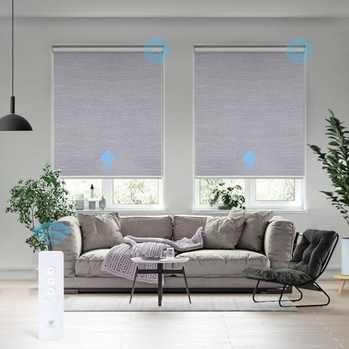 SmartWings Motorized Roller Shade Work with HomeKit, 100% Blackout Auto Window Blinds, Smart Home Cordless Remote Control, Rechargeable Motor, Light Grey,Maxium Height 72 inch, Width 24 inch