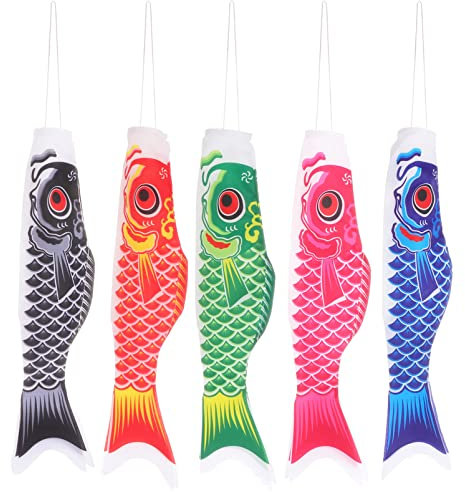 5PCS Manica a Giapponese Carpa Design - 20 Pollici Colorato Segnavento da Giardino Koinobori Giapponesi - Banderuola Segnavento per Decorazione del Giardino, Decorazione Esterna