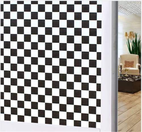 Fensterfolie Selbsthaftend Sichtschutz Glasfolie Wärmeisolierung Sonnenschutzfolie, Anti-UV Statische Fensterfolien für Zuhause und Büro schwarz-weiß kariert 45x300 cm