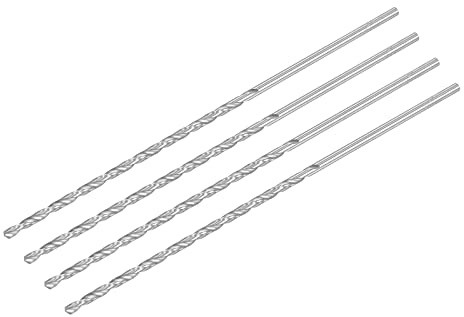 sourcing map HSS (Hochgeschwindigkeitsstahl) extra lange Spiralbohrer, 3,2 mm Bohrerdurchmesser 160 mm Länge 4 Stück