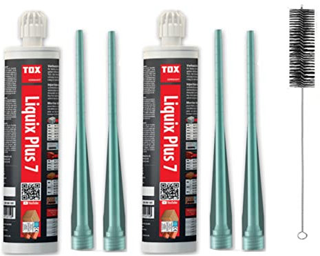 Liquix PLUS 7 Verbundmörtel /2K Injektionsmörtel | Chemiedübel für Beton & Mauerwerk | inkl. 2x Statikmischer | Schwerlastbefestigung | styrolfrei | Montagemörtel Klebeanker (2x 300ml+BTG Bürste)