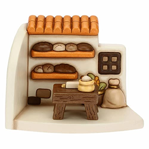 THUN - Presepe 2022 - Statuina Presepe Bottega con Tavolo in Ceramica Decorata a Mano - Linea Presepe Classico - 16x10x12 cm h