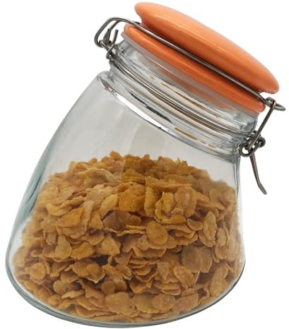 megusta! Barattolo in vetro da 1200 ml | coperchio in ceramica arancione | vetro da caffè, cereali, caramelle | ermetico grazie alla spessa chiusura a gancio + anello in silicone