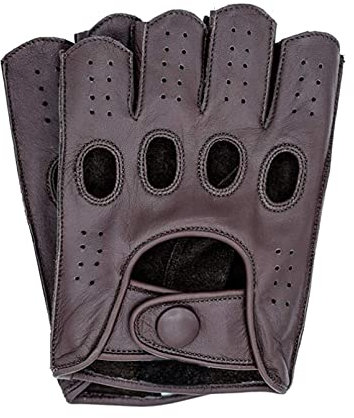 GEDASHU Motorradhandschuhe Herren Lederhandschuhe Fahren Ungefüttert Ziegenleder Halb Fingerlose Handschuhe Für Männer Fäustlinge