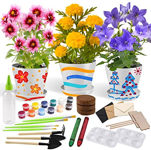 Kit de Jardinería para Niños y Niñas, Juguetes Infantiles de Jardín, Regalo de Plantación de Flores, Macetas, Arte de Plantar DIY, Juego Manualidades para Edades 4, 5, 6, 7, 8, 9, 10, 11, 12, 13, 14