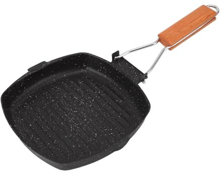 Bistecchiera, Bistecchiera Antiaderente con Manico Pieghevole Bistecca in Acciaio al Carbonio Padella Facile da Pulire Bacon Strumento di Cottura Per Carne Pesce E Verdure(20x20cm)