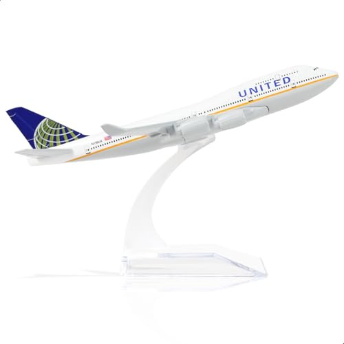 QIYUMOKE 1/400 United Plane Model 747 for Boeing 747 Airlines Diecast Metal Airplane Model with Stand (6 inch L) for Aviation Enthusiasts Gift, Desktop Display