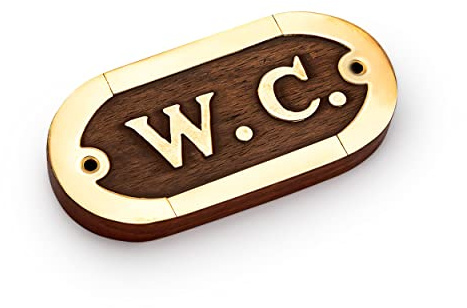 NKlaus Türschild WC aus Messing und Holz, Toilettenschild 10,5x5cm, 1 Stück | Stärke: 1cm; Gewicht: 50g; Dekoration